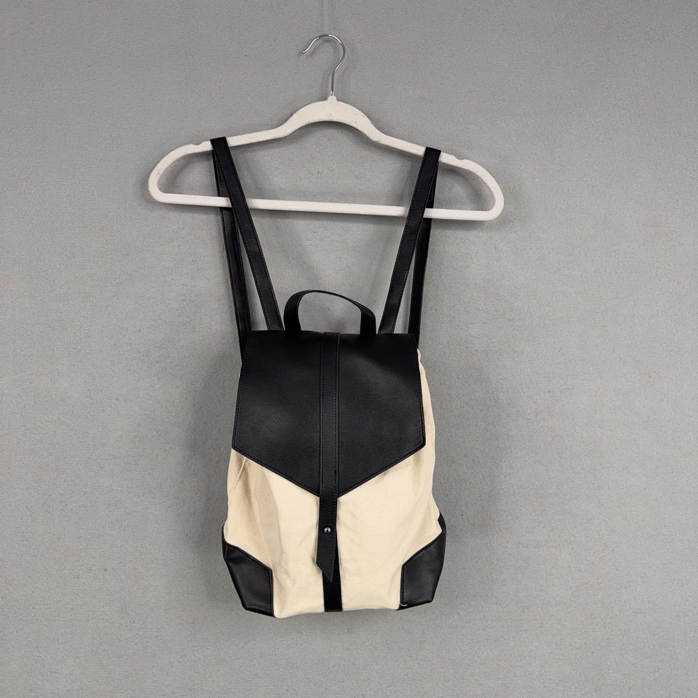 Deux Lux Backpack Womens Beige Black Canvas Faux Leather Colorblock Bag
